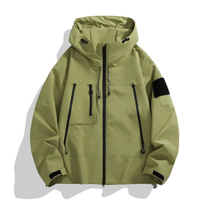 Veste coupe-vent à capuche noire pour homme, style vêtements de travail, polyester, vêtements d'extérieur, coupe régulière, saison automne - Product Image 4
