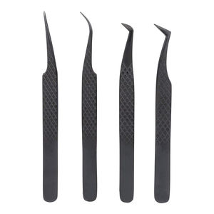 Pinzas de punta de fibra, pinzas de aislamiento curvo, pinzas para pestañas, agarre de diamante, trabajo de maquillaje de pestañas de acero inoxidable blanco de 90 grados - Product Image 1