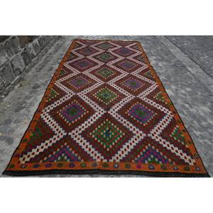 Tapis turc vintage grande surface 6.2 X 12.8ft classique marron vert Patchwork Design fait à la main laine Latex pour couloir chambre décor - Product Image 1