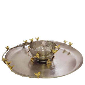 Bol en forme de feuille à texture martelée Bol à vaisselle en métal en acier inoxydable en aluminium poli brillant - Product Image 5