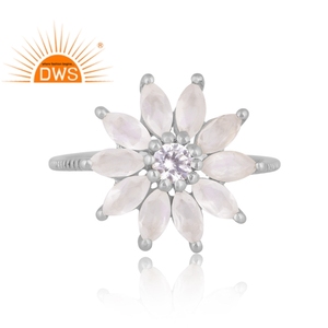 Dernier modèle de bague empilable en argent sterling avec pierre de lune naturelle Cz et arc-en-ciel de forme florale Fabricant de bijoux personnalisé - Product Image 2