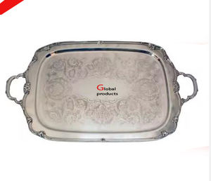 Nouveau plateau de service en acier inoxydable en métal fini argenté à l'aspect martelé pour restaurant et bar d'hôtel - Product Image 5