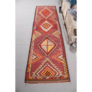 Tapis 3x11,1 pieds, tapis Herki vintage, tapis oriental turc en laine rouge - Product Image 1