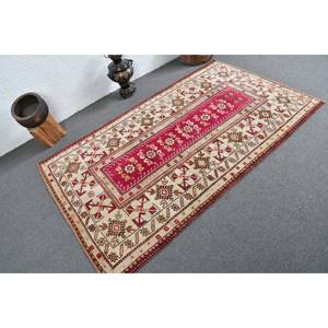 Tapis Vintage en Laine Turque Rouge Beige Patchwork Design Grand Rectangle 39X64 pieds Support en Latex 10mm pour Couloir Chambre - Product Image 2