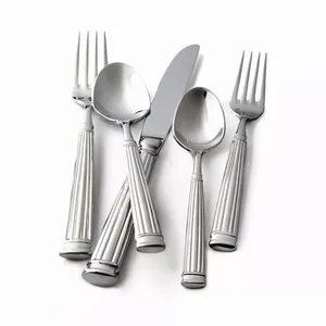 Premium Quality Hammered Handle Stainless Steel Cutlery Set Unique Silver Plated Dinnerware Salad Fork <b>Soup</b> <b>Spoon</b> Steak Knife - Product Image 3