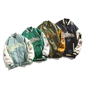 2025 otoño recién llegados Patchwork PU chaquetas de cuero Varsity Chaqueta Hombre chaqueta - Product Image 1