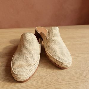 Handmade Raffia Backless Slippers Solid Color Breathable Cork Sole Indoor Summer Closed Toe Style - Product Image 2