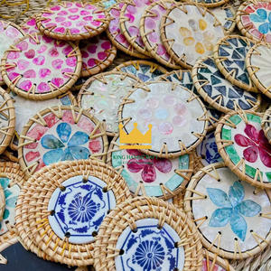 Hot Sale 2025 Eco-friendly Multi-Color Woven Wicker Crafts <b>Round</b> Rattan Mosaic <b>Table</b> <b>Mat</b> and Cup Coasters From Vietnam - Product Image 5