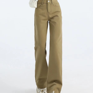 Nuevos Pantalones vaqueros de pierna recta informales de moda para mujer con cordón lavado Denim, versátiles - Product Image 1