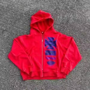 Otoño Venta al por mayor personalizado bordado desgastado estampado lavado ácido recortado Sudadera con capucha angustiante Vintage Sun Faded Zip up hombres sudaderas con capucha - Product Image 4