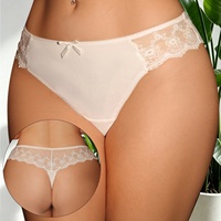 Culottes pour femmes en gros, culotte string blanche en satin et dentelle florale, avec nœud décoratif, taille mi-haute, dos en maille transparente, lingerie sexy pour femmes