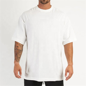 Tendance Hip Hop surdimensionné T-shirt hommes poids lourd coton goutte épaule blanc T-shirt Streetwear Logo personnalisé entraînement Gym - Product Image 5