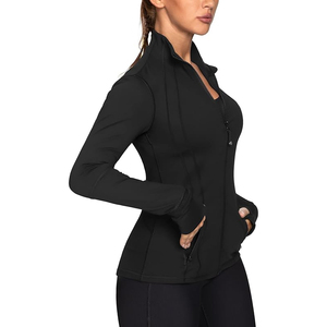 Women Full Sleeve Zipper Stand Collar Solid Black Fitness Jacket Quick Dry Regular Fit All Seasons Leisure <b>Tops</b> - Product Image 3