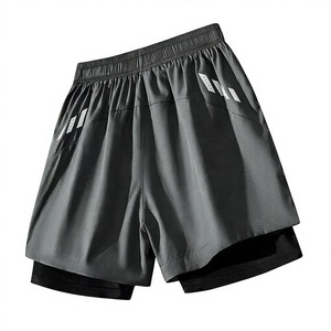 Shorts de sport pour hommes de haute qualité, tendance, à séchage rapide, avec poches, taille élastique, couleur unie gris, pour la course à pied, l'entraînement, la gym - Product Image 1