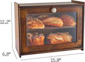 Boîte de rangement de pain en bois avec fenêtre transparente 2 couches grande capacité stockage de pain cuisine porte-pain auto-assemblage - Product Image 3