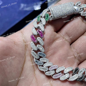 Pulsera de eslabones cubanos Iced Out de plata con moissanita y diamantes multicolor, estilo Hip Hop, con cierre de caja, joyería llamativa - Product Image 2