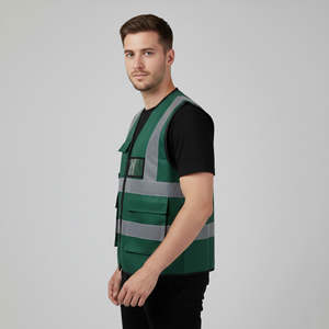 Gilet de sécurité 100% polyester haute visibilité, veste de travail réfléchissante pour la construction, la circulation routière, le travail en extérieur, gilet d'hiver noir avec poche - Product Image 1
