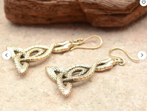 Double <b>Snake</b> Earrings Brass Gold Plated Celtic Knot Design Handmade Dangle Serpent <b>Jewelry</b> For Women Tribal Style Wholesale - Product Image 6