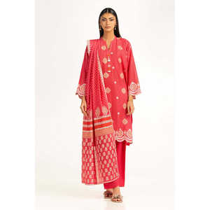 Conjunto de Traje de Lino de 3 Piezas para Mujer, Color Rosa, con Estampado y Bordado - Product Image 1