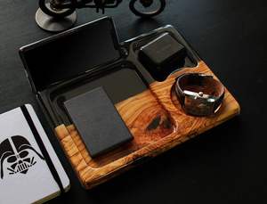 Cenicero de madera y resina epoxi de forma cuadrada de diseño moderno, logotipo de Color personalizado, portátil para interiores y exteriores, novedad - Product Image 2