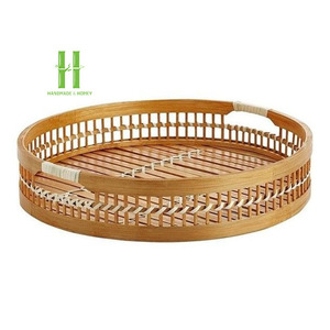 Vente en gros de plateau de service en bambou écologique emballage OEM personnalisé vaisselle de bohème peinte à la main pour assiette de chargement - Product Image 2
