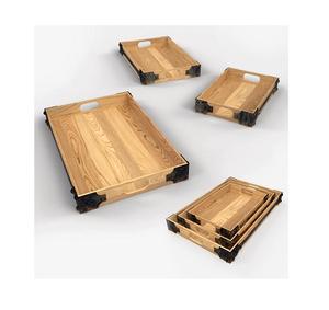 Ensemble de plateaux alimentaires en fer et en bois au design classique de 2 plateaux de service à thé et café de différentes tailles pour les meilleures ventes - Product Image 3