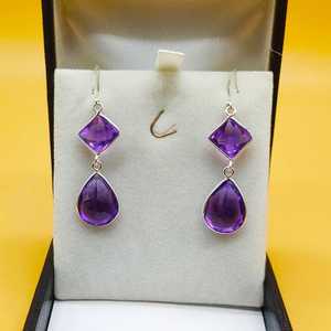 Cushion Cut Amethyst 925 Sterling <b>Silver</b> <b>Drop</b> <b>Earrings</b> Elegant Jewelry with Comfortable Fit - Product Image 1