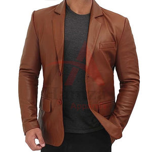 Genuine Leather Single Breasted Jacket for Men 440gsm <b>Blazer</b> Notched Collar Custom Color Long Sleeve Hamza Apparels - Product Image 6