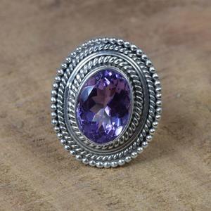925 Plata de Ley sólida clásico mejor diseño hecho a mano cabujón anillo amatista piedra preciosa 925 Plata estampada joyería de plata de moda - Product Image 5