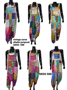 Trendy Vintage Saree Long Alladin <b>Jumpsuit</b> <b>for</b> <b>Women</b> Flowy One Piece Romper, Elegant Evening or Wedding Wear - Product Image 5