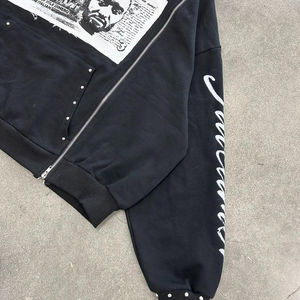 Sudadera con capucha con cremallera y retazos bordados con logotipo personalizado, parche bordado, ropa de calle con pasador de Hip Hop, Sudadera con capucha Boxy Fit para hombre - Product Image 5