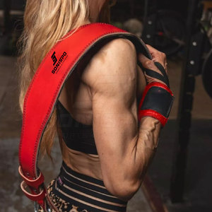 SONISPO Leather Weightlifting <b>Belt</b> Adjustable Buckle Waist Support for Strength Training Unisex <b>Red</b> - Product Image 4