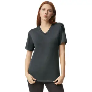 Camiseta Ligera Gris para Mujer, Manga Corta, Cuello en V, Lisa, Casual, Holgada - Product Image 1