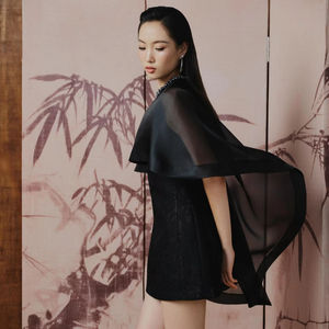 MISTY GRACE <b>dress</b> _ elegant modern classy light organza cape overlay <b>cocktail</b> <b>dress</b> OEM ODM Vietnam - Product Image 1