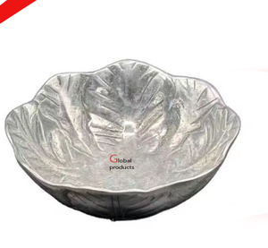 ชามสแตนเลสพิมพ์ลายใบไม้โลหะทรงกลมสีเงินสำหรับร้านอาหารของโรงแรมและบาร์ - Product Image 2