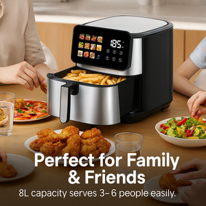 <span class=keywords><strong>Friteuse</strong></span> à air chaud 1800W à double chauffage, grande capacité 8L, chaleur supérieure et inférieure, en acier inoxydable, écran tactile numérique - Product Image 4