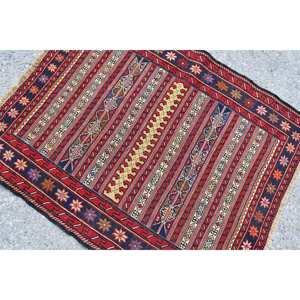 Alfombra turca clásica roja y negra Vintage de 2,6x3,2 pies de lana de área grande con patrón de retazos de respaldo de látex para pasillo o habitación - Product Image 5