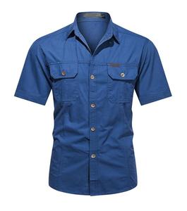 New Arrival <b>Men's</b> Casual Cotton Dress <b>Shirt</b> Short Sleeve with Double Pocket Stand Collar Anti-Wrinkle for Summer in Any Size - Product Image 3