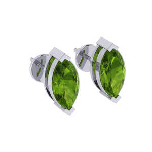 White Gold Plated Sterling <b>Silver</b> Marquise <b>Stud</b> Earrings Peridot Gemstone (August Birthstone) 5.4mm Width 10.5mm Length Fashion - Product Image 6