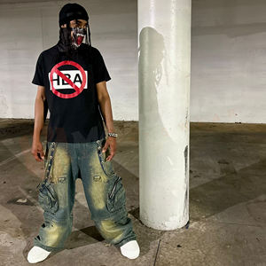 <b>Men</b> Fully Customized Vintage Washed Denim Pants Custom Straps with Eyelets D-<b>rings</b> Acid Washed Baggy Streetwear Fashion Pants - Product Image 5