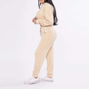 Ensemble 2 pièces pour femme OEM, hiver, coton, haut de sport, sweat-shirt oversize, votre propre logo, motif uni, bouton, imperméable, écologique - Product Image 3