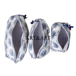 Custom Eco-Friendly Quilted Floral Print Cotton Water Resistant Large Capacity Zipper Makeup <b>Bag</b> Set <b>for</b> <b>Women</b> - Product Image 4