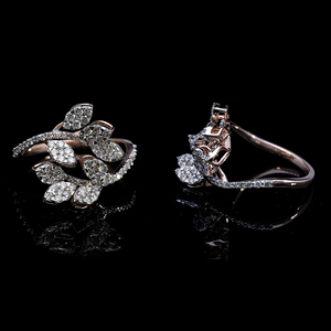 14K Gold Leaf Vine Ring with Natural Round Diamonds in Cluster and Pave Setting for Nature-<b>Inspired</b> Elegant Statement <b>Jewelry</b> - Product Image 5