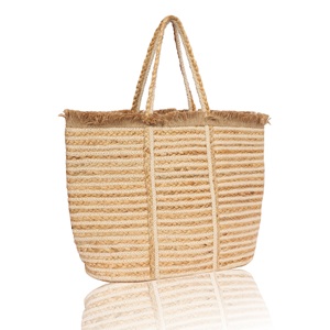 Sac fourre-tout bohème en jute, motif géométrique moyen, avec anse longue, fermeture à cordon, idéal pour la plage et le shopping - Product Image 5