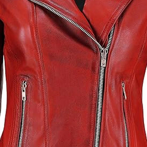 Veste de motard en cuir rouge pour femme, style américain, coupe ajustée, fermeture éclair asymétrique, dos matelassé en chevron, mode personnalisée, marque privée - Product Image 6