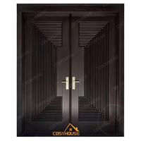 Porte double en bois d'extérieur sur mesure Cosyhouse avec design en arche et panneaux en verre, style classique traditionnel pour l'entrée de la maison