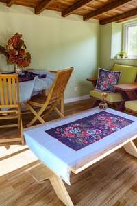Sky Blue Handmade <b>Tablecloth</b> Set with <b>Tablecloth</b> Cushion Cover Runner 150x150 <b>tablecloth</b> 50x150 runner 50x50 2 cushion cases - Product Image 3
