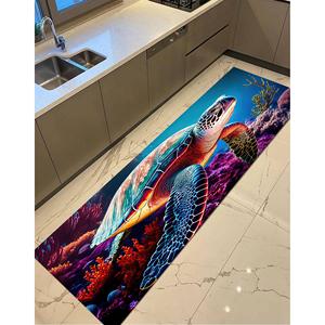 Tapis coloré à motif de tortue marine et de récif corallien, tapis imprimé, tapis fin non tissé - Product Image 3