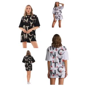 T-shirt Oversize Streetwear Imprimé Vintage Graphique Grande Taille Coton Lourd Logo Diamants Tricoté OEM ODM - Product Image 2
