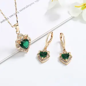 Lớn hình trái tim Mặt dây chuyền Zirconia 18 K phụ nữ Pave không xỉn dây chuyền và bông tai Bộ joyas Oro laminado